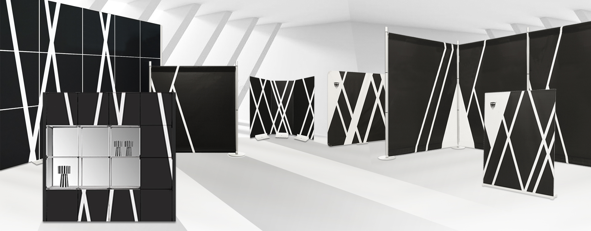 Paredes modulares e modulares para bancadas portáteis de exposição