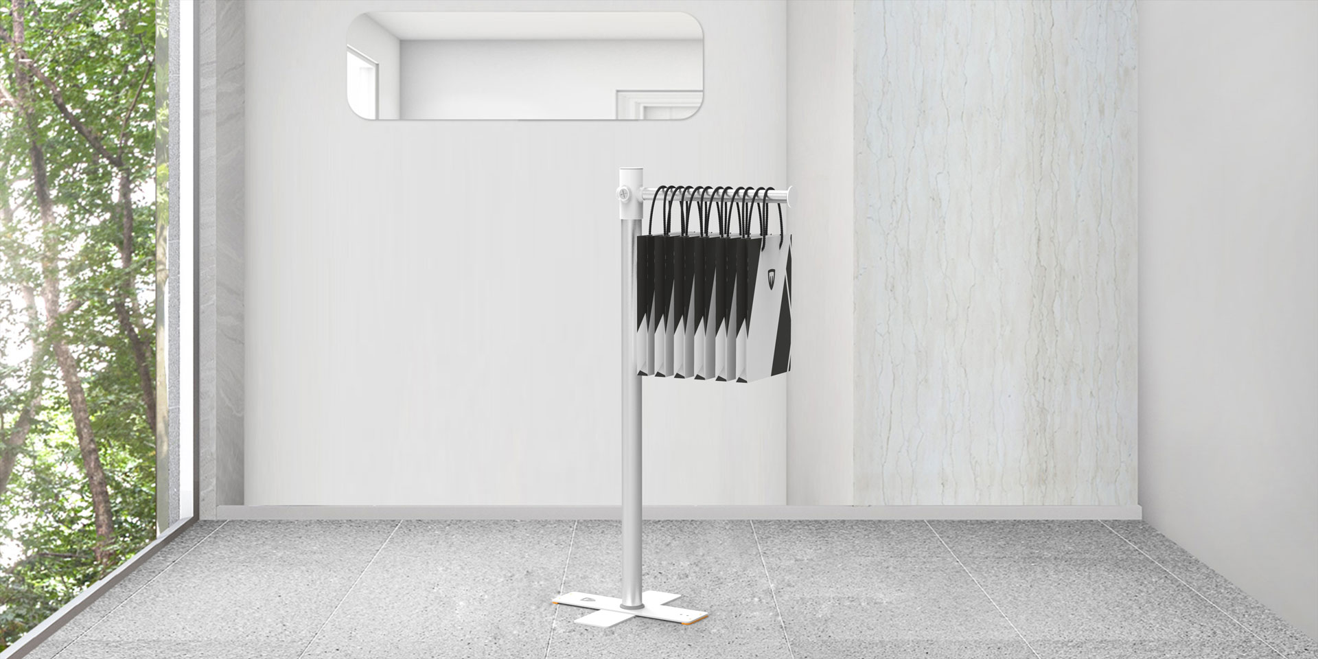 expositor para sacos e sacolas